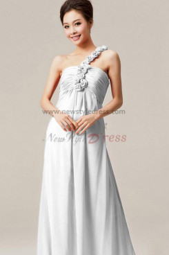 off-white Chiffon One Shoulder Chest With Pleats prom dress Sashes with flower np-0142