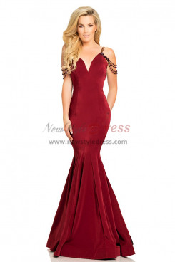 Off the Shoulder Sweetheart Glamorous Prom Dresses, Burgundy Mermaid Wedding Party Dresses pds-0038-2