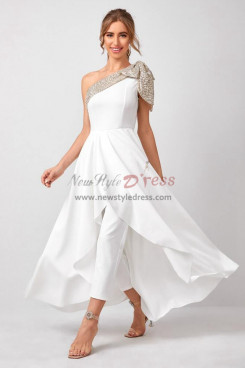 One Shoulder Bridal Jumpsuit, Wedding dress for beach, Combinaison pour mariage wps-258