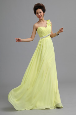 One Shoulder Chiffon Prom Dresses Yellow Under 100 nm-0171