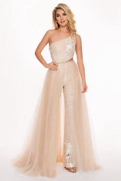 One Shoulder Prom pants Dresses Champagne Sequins Cocktail Jumpsuits with detachable wps-190