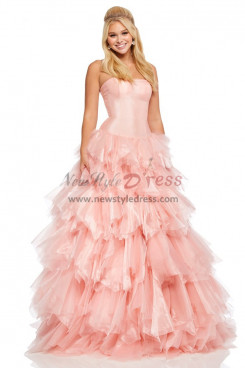 Pearl Pink Ruffles Layered Strapless Prom Dresses, A-Line Wedding Party Dresses pds-0024-2