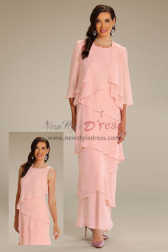 Pink Chiffon Mother of the Bride Dress with Jacket for Beach Wedding nmo-745
