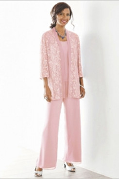 Pink Mother of the bride pant suits Elastic waist Trousers suit nmo-537