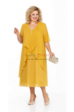 Plus size Chiffon Gold Yellow Women's Dresses, Vestidos de mujer nmo-825-2