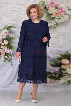 Plus Size Long Sleeves Women's Dress Dark Navy Mother of the bride Dresses nmo-760-5