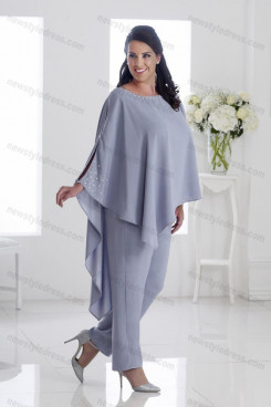 Plus size Mother of the bride pants suits Gray Asymmetry women's outfits nmo-696
