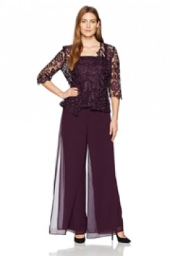 Purple lace Mother Of The Bride Pant Suits outfit dress nmo-490