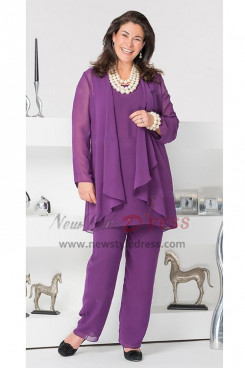 Purple Plus Size Mother of the Bride Pant Suits nmo-296