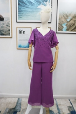 Purple Two piece hand beading Mother of the bride pantsuits dresses nmo-613