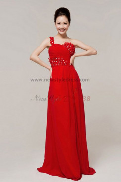 red Chiffon One Shoulder Empire Glass Drill evening dresses