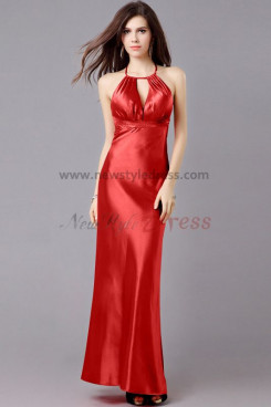 red Satin Halter Simple Gorgeous Simple Jewel under 100 prom dresses np-0335