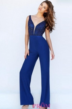 Rolay blue prom jumpsuit dresses with hand beading wps-173