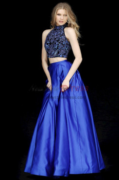 Royal Blue Gorgeous Halter Prom Dresses, Classic Chest Appliques Wedding Party Dresses pds-0075-2