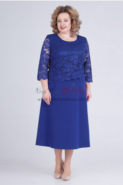Royal Blue Tea-Length Mother of the Bride Dress,Robes Grandes Tailles,Damenkleid in Übergröße nmo-817-3