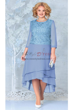 Sky Blue Front Short Long Mother of the Bride Dresses, Half Sleeves Wedding Guest Dresses mds-0023-7