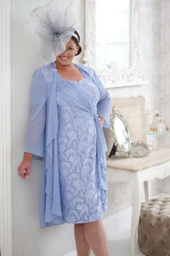 Sky blue Plus size Mother of the bride dress with jacket 2PC lace women's outfit NMO-641