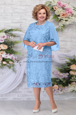 Sky Blue Plus Size Women's Dresses Tea-Length Mother's Dresses nmo-764-5