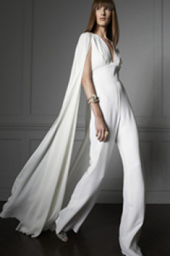 Modern bridal  white chiffon jumpsuit Wedding dress with cape wps-056