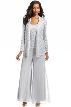 Three Piece mother of the bride pants suits with lace jacket nmo-034