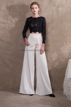 Black Lace top and Chiffon Two Piece wedding pantsuits pants NP-0426