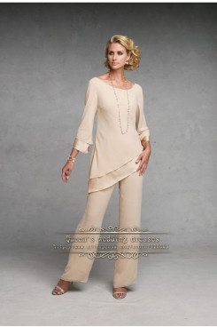 Under $100 Champagne Chiffon mother of the bride pant suits nmo-1017