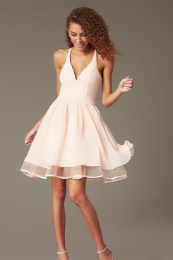 Under $100 Sweetheart Homecoming Dress, Pink Chiffon Above Knee Dress sd-024-2