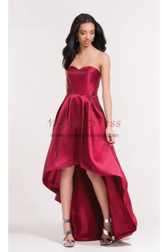 Wine High-low Spaghetti Prom Dresses, Front Short Long Back Sweetheart Burgundy Wedding Party Dresses pds-0089