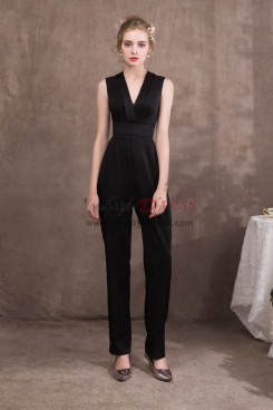 Women Black Charmeuse V-Neck Jumpsuits for special occasion NP-0422