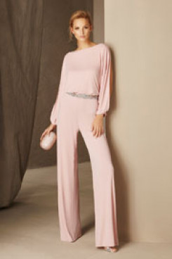Women Jumpsuits for Wedding party Cocktail pants dresses with Beaded belt Pink nmo-524